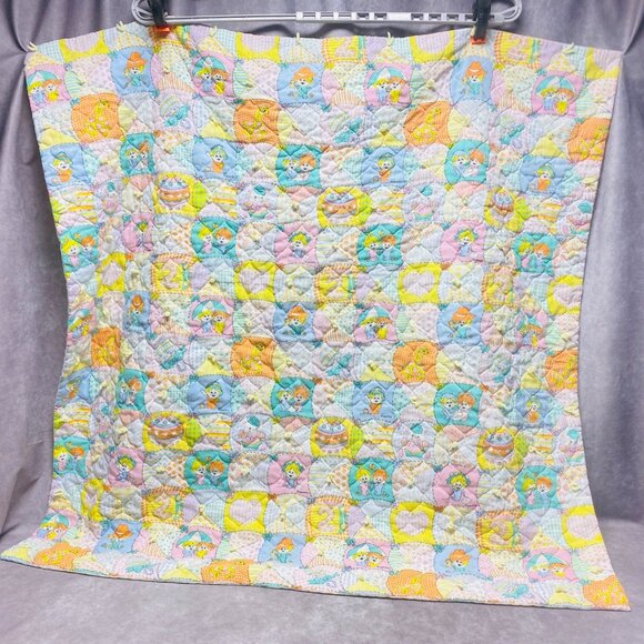 Vintage Huggables Baby Blanket Pastel Patchwork Design Cotton - Picture 2 of 10